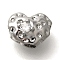 Brass Micro Pave Cubic Zirconia Beads, Cadmium Free & Nickel Free & Lead Free, Heart, Platinum, 6.5x8.5x5.5mm, Hole: 1.8mm