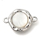 Brass Pave Natural White Shell Flat Round Connector Charms, Platinum, 18.5x13x4.5mm, Hole: 1.6mm