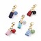 Brass Suede Cord Tassel Pendants, with Polymer Clay Rhinestone Beads and 304 Stainless Steel Lobster Claw Clasps, Golden, Mixed Color, 30mm