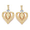 Brass Micro Pave Cubic Zirconia Pendants, Cadmium Free & Lead Free, Heart with Religion Virgin Mary Charms, Golden, Light Blue, 43x34x8mm, Hole: 4x8mm