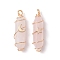 Natural Rose Quartz Copper Wire Wrapped Pointed Pendants, Faceted Bullet Charms with Light Gold Tone Star & Moon Brass Beads, 36~37.5x10~10.5x11~12mm, Hole: 3.5~4mm, 2pcs/set