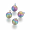 Ion Plating(IP) 304 Stainless Steel Charms, Round, Rainbow Color, 11x8mm, Hole: 1.8mm