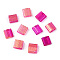 2-Hole Glass Seed Beads, Transparent Spray Painted, with Glitter Powder, Rectangle, Magenta, 5x4.5~5.5x2~2.5mm, Hole: 0.5~0.8mm