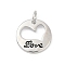 Brass Enamel Charms, with Jump Ring, Flat Round with Heart & Word Love Charms, Long-Lasting Plated, Lead Free & Cadmium Free, Rack Plating, Platinum, 12.5x1.5mm, Hole: 3.5mm