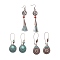 3 Pairs 3 Style Alloy Flat Round & Oval & Teardrop Boho Dangle Earrings with Synthetic Turquoise, Big Cotton Tassel Drop Earrings with Wood for Women, Red Copper, 72~100mm, 1 Pair/style