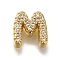 Rack Plating Brass Micro Pave Clear Cubic Zirconia Beads, Long-Lasting Plated, Cadmium Free & Lead Free, Real 18K Gold Plated, Letter M, 8x7.5x3mm, Hole: 0.8mm
