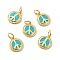 Rack Plating Brass Enamel Pendants, Real 18K Gold Plated, Cadmium Free & Lead Free & Nickle Free, with Jump Ring, Flat Round, Dark Turquoise, 11.5x9.5x1.5mm, Jump Ring: 5x0.6mm, Inner Diameter: 3.5mm
