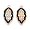 Alloy Enamel Pendants, with Crystal Rhinestone, Cadmium Free & Lead Free, Light Gold, Leaf Charms, Black, 25.5x12x3mm, Hole: 1.8mm