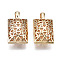 Brass Pendants, Hollow, Nickel Free, Rectangle, Real 18K Gold Plated, 23x13x9mm, Hole: 3x2.5mm