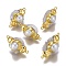 Natural Druzy Quartz Crystal Links Connectors, with Shell Pearl and Golden Plated Brass Findings, Olive Shape, 33~40x20~25x19.5mm, Hole: 1.8mm