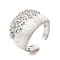 Brass Micro Pave Cubic Zirconia Open Cuff Rings, Cadmium Free & Lead Free, Wide Band Rings, Platinum, US Size 7 1/4(17.5mm)
