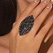 Horse Eye Brass Crystal Rhinestone Finger Rings, Platinum, Jet, 50x30mm, Inner Diameter: 16~19mm