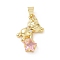 Brass Micro Pave Cubic Zirconia Pendants, Cadmium Free & Lead Free, Bear with Star Charms, Golden, Pink, 27x15x4.5mm, Hole: 5x4mm
