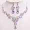 Teardrop & Moon Alloy Rhinestone Pendant Necklace & Stud Dangle Earring, Silver, Violet, 440mm & 60mm