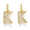 Letter Brass Micro Pave Clear Cubic Zirconia Pendants, Cadmium Free & Nickel Free & Lead Free, Jump Ring, Real 18K Gold Plated, Letter K, 8.5x5.5x1.5mm, Jump Ring: 5x0.9mm, Hole: 3mm
