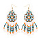 Bohemian Handmade Glass Seed Beads Tassel Dangle Earrings, Golden, Flat Round, Colorful