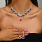 Teardrop Alloy Rhinestone Pendant Necklaces & Stud Dangle Earrings Sets, Silver, Ruby, 290mm
