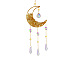 Natural Citrine Chip Moon Hanging Suncatcher Pendant Decoration, Crystal Ceiling Chandelier Ball Prism Pendants, with Brass & Iron Findings, 100mm