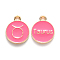 Alloy Enamel Pendants, Cadmium Free & Lead Free, Flat Round with Constellation, Light Gold, Cerise, Taurus, 15x12x2mm, Hole: 1.5mm