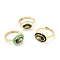 Rack Plating Brass Micro Pave Olive Drab Cubic Zirconia Oval Solitaire Ring, Adjustable Rings, with Enamel, Cadmium Free & Lead Free, Long-Lasting Plated, Real 18K Gold Plated, Mixed Color, US Size 7 3/4, 1.5~2.5mm, Inner Diameter: 17.9mm