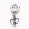 304 Stainless Steel European Dangle Charms, Large Hole Pendants, Fleur De Lis, Antique Silver, 26mm, Hole: 5mm, Pendant: 16x10x3mm
