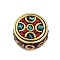 Handmade Indonesia Beads, with Brass and Resin, Flat Round, Red, 16x7~9mm, Hole: 1.8mm