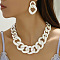 Alloy & CCB Plastic Curb Chain Necklace & Stud Dangle Earrings Sets, White, 460mm