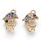 Brass Micro Pave Cubic Zirconia Links, Dolphin, Golden, Colorful, 10x6.5x2mm, Hole: 1mm