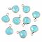 Natural White Jade Pendants, with Nickel Free Brass Findings, Faceted, Dyed, teardrop, Golden, Pale Turquoise, 17.5x13.5x6.5mm, Hole: 2mm