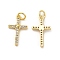 Brass Micro Pave Cubic Zirconia Pendants, Cadmium Free & Nickel Free & Lead Free, with Jump Ring, Religion Cross Charms, Golden, 18.5x11x3mm, Hole: 3.3mm