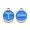 Alloy Enamel Pendants, Cadmium Free & Lead Free, Flat Round with Constellation, Light Gold, Dodger Blue, Aries, 15x12x2mm, Hole: 1.5mm