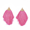Polyester Tassel Big Pendant Decorations, with Alloy Findings, Golden, Hot Pink, 100~108x51~62x7mm, Hole: 2mm