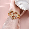 Heart with Flower Hollow Out Brass Finger Rings, Golden & Rose Gold, Letter B, Inner Diameter: 17mm