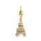 Brass Micro Pave Clear Cubic Zirconia Pendants, Cadmium Free & Nickel Free & Lead Free, Eiffel Tower Charms, Real 18K Gold Plated, 17x7x2mm, Hole: 3mm