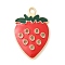 Alloy Eanmel Pendants, Strawberry, Golden, 28x18.5x2mm, Hole: 2mm