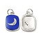 Brass Micro Pave Cubic Zirconia Pendants, Cadmium Free & Nickel Free & Lead Free, with Enamel & Jump Ring, Rectangle with Moon Charms, Platinum, Blue, 16x11x2mm, Hole: 2.5mm
