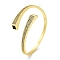Brass Micro Pave Clear Cubic Zirconia Cuff Bangles, Rectangle Glass Bangles for Women, Real 18K Gold Plated, Inner Diameter: 2-1/2 inch(6.4cm)