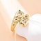 Brass Micro Pave Clear Cubic Zirconia Cuff Rings for Women, Heart, Rack Plating, Cadmium Free & Lead Free, Long-Lasting Plated, Real 18K Gold Plated, Inner Diameter: 17mm