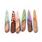 Opaque Resin and Walnut Wood Pendants, Teardrop Charms, with Glitter Powder & Gold Foil, Mixed Color, 44x7.5x3~3.5mm, Hole: 1.6mm