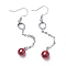 Cubic Zirconia Dangle Earrings, with Brass Findings, Round, Red, 69mm, Pin: 0.5mm