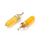2Pcs Natural Agate Dyed Double Terminated Pointed Pendants, Faceted Bullet Charms, with Random Alloy Pendant Hexagon Bead Cap Bails, Platinum, 37~40x12mm, Hole: 3x4mm