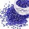 Glass Bugle Beads, Transparent Colours Luster, Blue, 2.5~3x2mm, Hole: 0.9mm, about 15000pcs/pound