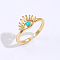 Brass Enamel Open Cuff Rings, Eye, Real 18K Gold Plated, Inner Diameter: 16~18mm