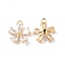 Brass Pendants with Clear Glass, Flower Charms, Real 18K Gold Plated, 13x11x3.5mm, Hole: 1.5mm