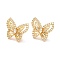 Crystal Rhinestone Butterfly Stud Earrings, Brass Jewelry for Women, Cadmium Free & Lead Free, Real 18K Gold Plated, 17x19.5mm, Pin: 0.9mm