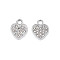 304 Stainless Steel Charms, with Crystal Rhinestone, Heart, Stainless Steel Color, 13x10x2mm, Hole: 2mm