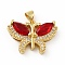 Brass Micro Pave Cubic Zirconia Pendants, Cadmium Free & Lead Free, Long-Lasting Plated, Butterfly, Real 18K Gold Plated, FireBrick, 16.5x23.5x6mm, Hole: 3.5x3.5mm