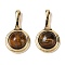 Brass with Tiger-Eye Pendants, Flat Round, Real 18K Gold Plated, 31x27x7mm, Hole: 10x2mm