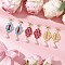 Transparent Electroplate Glass Beads Rhombus with Bowknot Dangle Stud Earrings, with Cylinder Seed Beads & 304 Stainless Steel Jump Rings & ABS Plastic Imitation Pearl & Brass Stud Earring Findings, Golden, Mixed Color, 55x22mm, 3pair/set