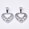 Non-Tarnish 201 Stainless Steel Pendants, Filigree Pendants, with Random Size Snap on Bails, Heart, Stainless Steel Color, 19x20x1.5mm, Hole: 8~10x3~5mmmm